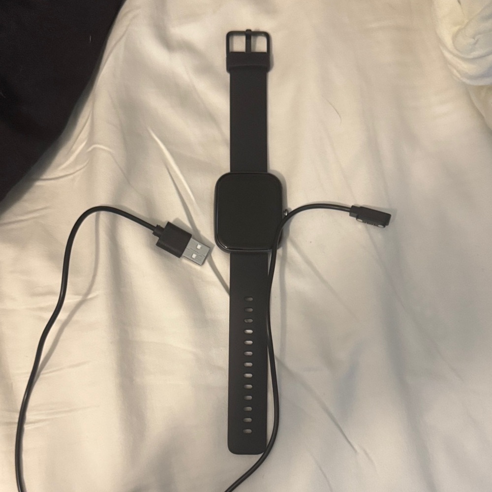 Black Square Smartwatch with Black Silicone Band